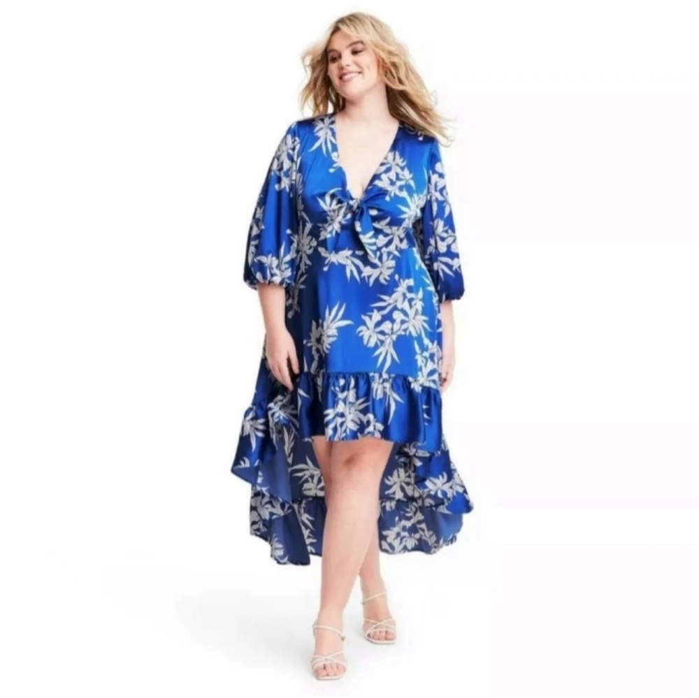 Alexis 3X target blue floral high low ruffle dress New